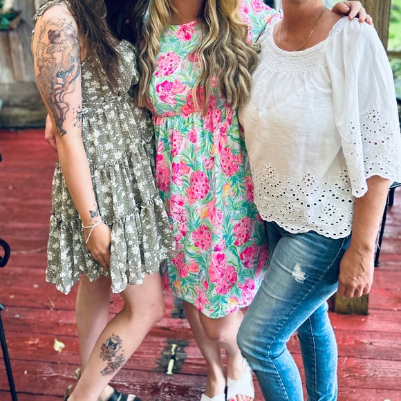 Lilly Pulitzer Tiltson Swing Midi Dress Hot Pink Green Floral Ruffles Medium - Picture 14 of 15